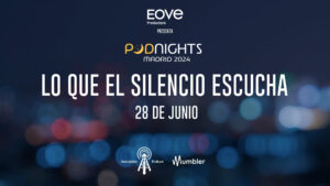 Cartel de la Podnights Madrid del 28 de junio del 2024 en la que tendrá lugar la presentación del podcast 'Lo que el silencio escucha' en la Sala Cooltural del cine DormirDCine de Madrid a las 21:00